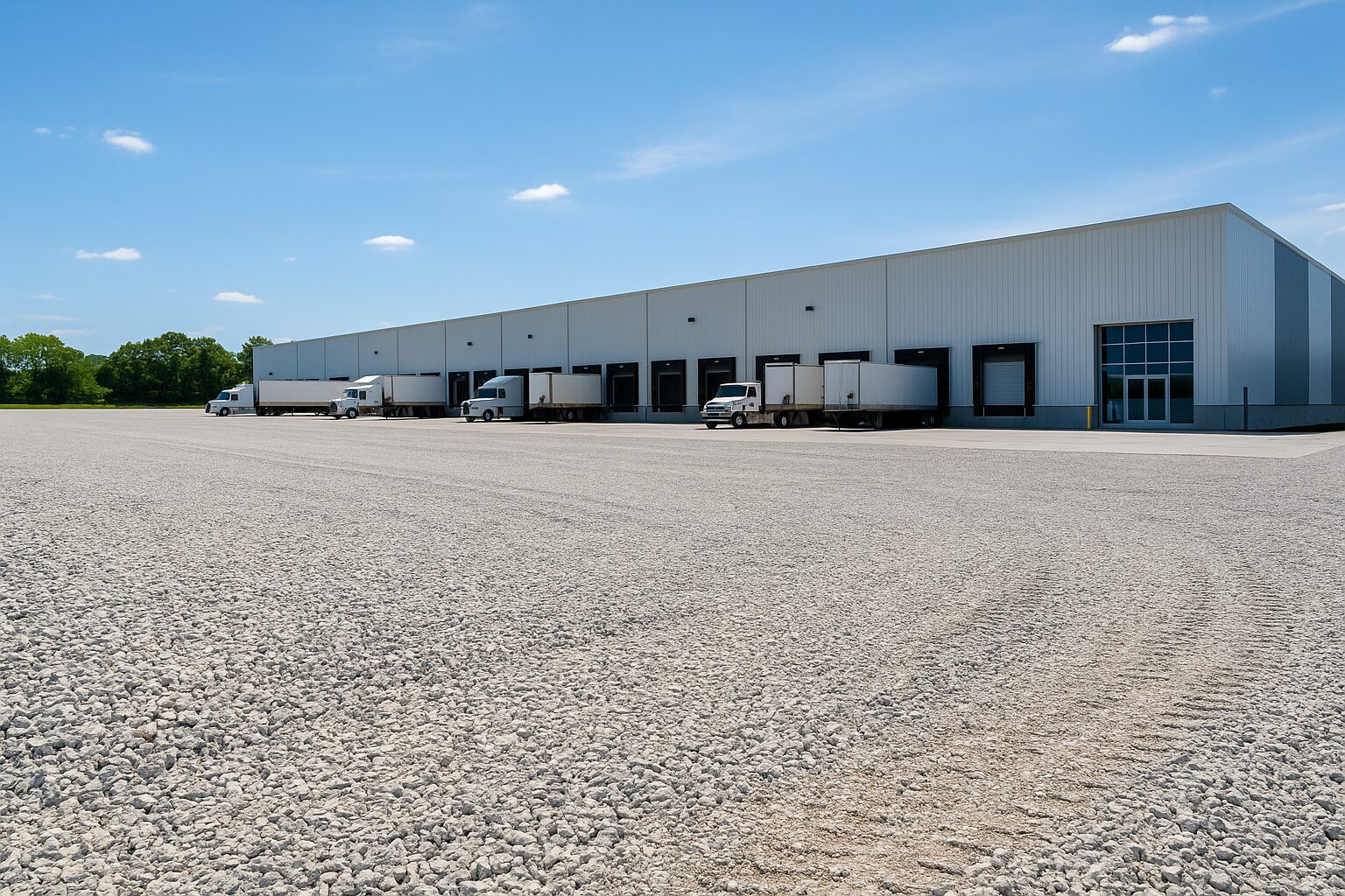 commercial loading doc with gravel log